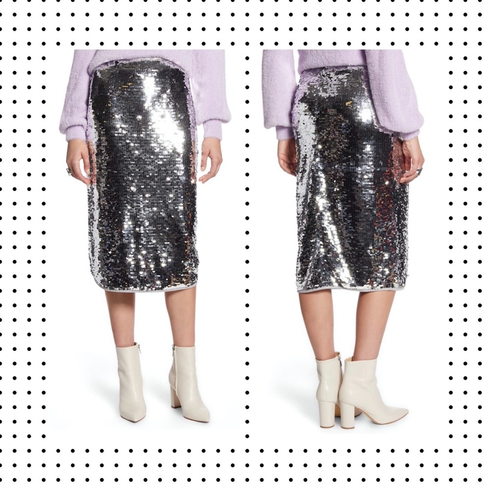 NWT Halogen - Silver Midi Sequin Skirt XS